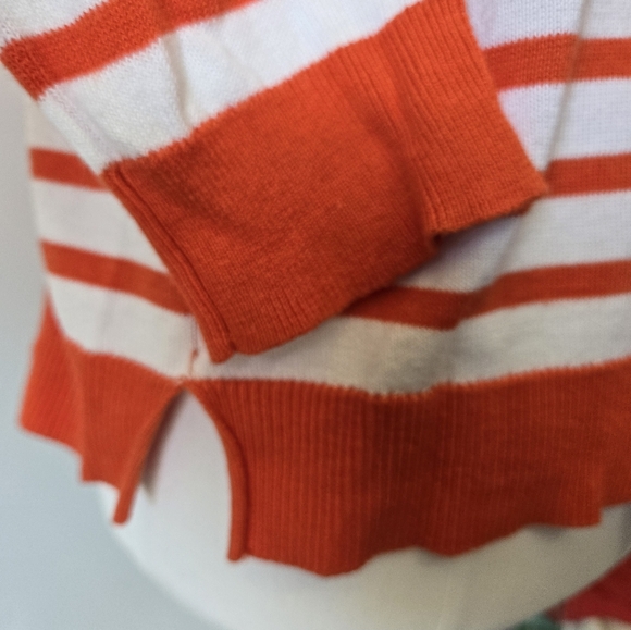 MICHAEL KORS Striped Orange and White Hooded Sweater With Gold Chain. Medium - Picture 8 of 13